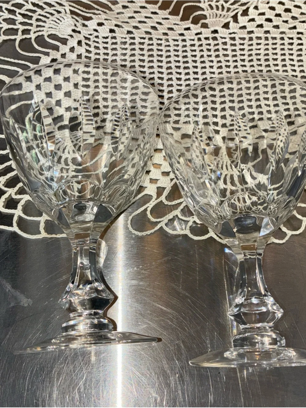2 tiffin, Franciscan Crystal wine – water goblet Mount Vernon pattern